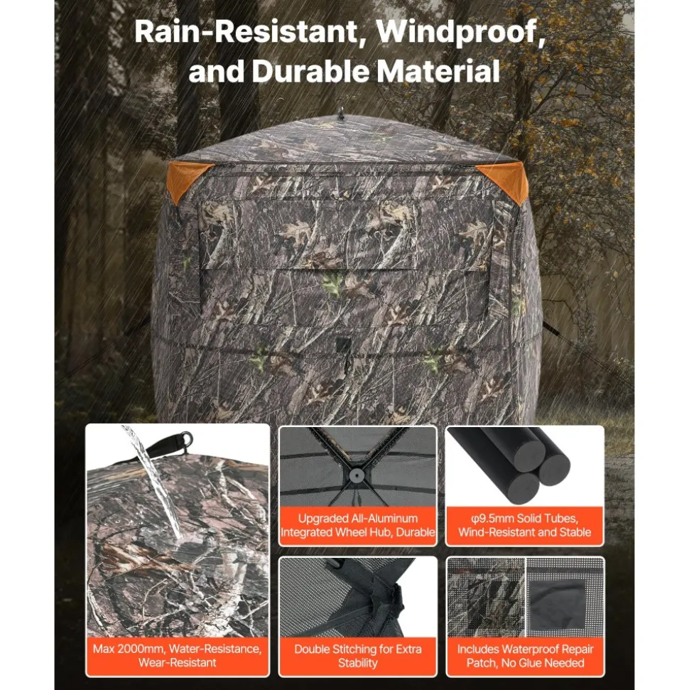 VEVOR Hunting Blind, 2-3 Person See Through Ground Blinds with Carrying Bag, 360 Degree Portable Camouflage Tent, Durable Concealed Shelter with Silent Side Door and Window, for Turkey and Deer