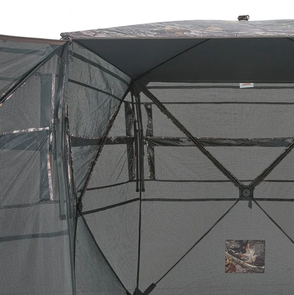 VEVOR Hunting Blind, 2-3 Person See Through Ground Blinds with Carrying Bag, 360 Degree Portable Camouflage Tent, Durable Concealed Shelter with Silent Side Door and Window, for Turkey and Deer