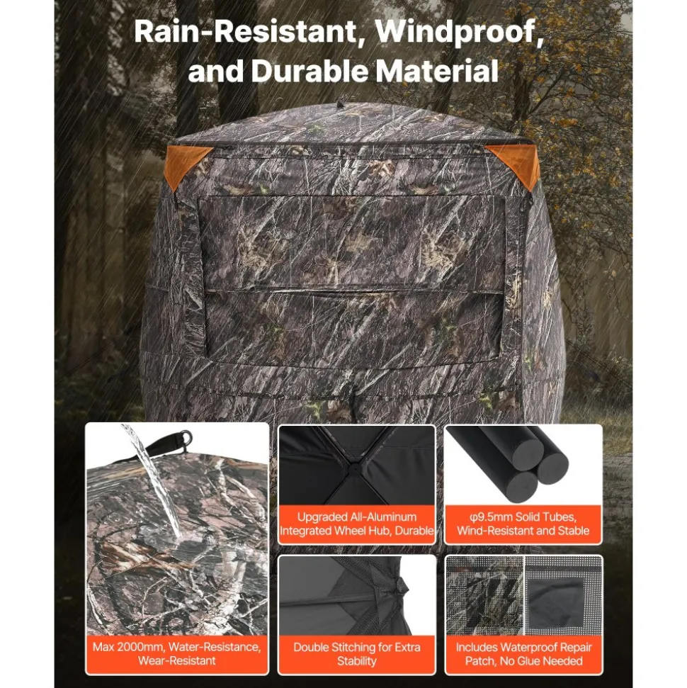 VEVOR Hunting Blind, 2-3 Person Thermal Ground Blinds with Tri-Leg Chair and Carrying Bag, Portable Camouflage Tent, Durable Concealed Shelter with Silent Zipper Door and Window, for Turkey Deer