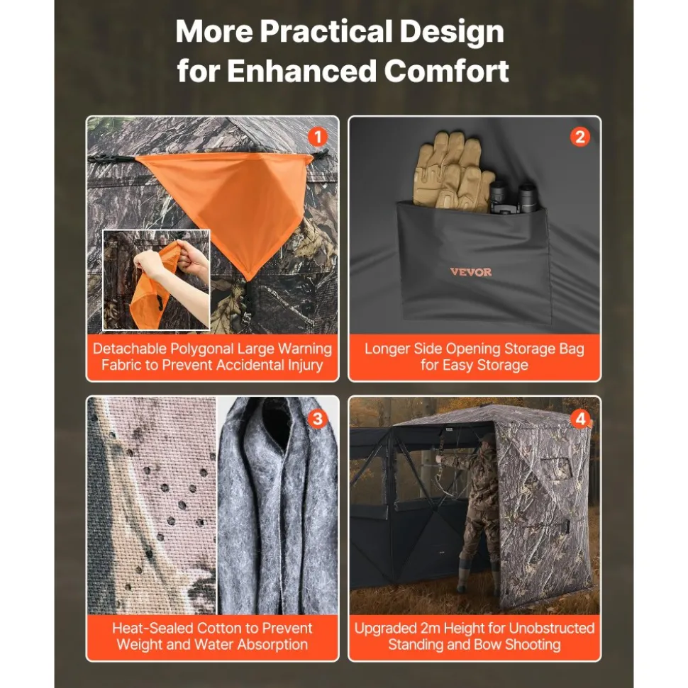VEVOR Hunting Blind, 2-3 Person Thermal Ground Blinds with Tri-Leg Chair and Carrying Bag, Portable Camouflage Tent, Durable Concealed Shelter with Silent Zipper Door and Window, for Turkey Deer