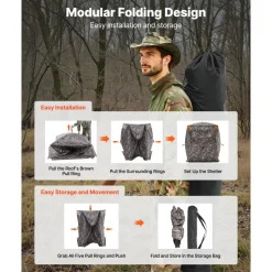 VEVOR Hunting Blind, 2-3 Person Thermal Ground Blinds with Tri-Leg Chair and Carrying Bag, Portable Camouflage Tent, Durable Concealed Shelter with Silent Zipper Door and Window, for Turkey Deer