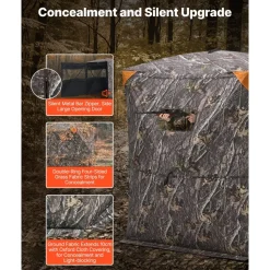VEVOR Hunting Blind, 2-3 Person Thermal Ground Blinds with Tri-Leg Chair and Carrying Bag, Portable Camouflage Tent, Durable Concealed Shelter with Silent Zipper Door and Window, for Turkey Deer