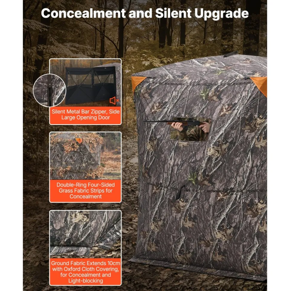 VEVOR Hunting Blind, 2-3 Person Thermal Ground Blinds with Tri-Leg Chair and Carrying Bag, Portable Camouflage Tent, Durable Concealed Shelter with Silent Zipper Door and Window, for Turkey Deer