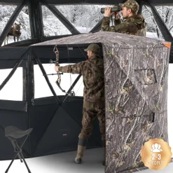 VEVOR Hunting Blind, 2-3 Person Thermal Ground Blinds with Tri-Leg Chair and Carrying Bag, Portable Camouflage Tent, Durable Concealed Shelter with Silent Zipper Door and Window, for Turkey Deer