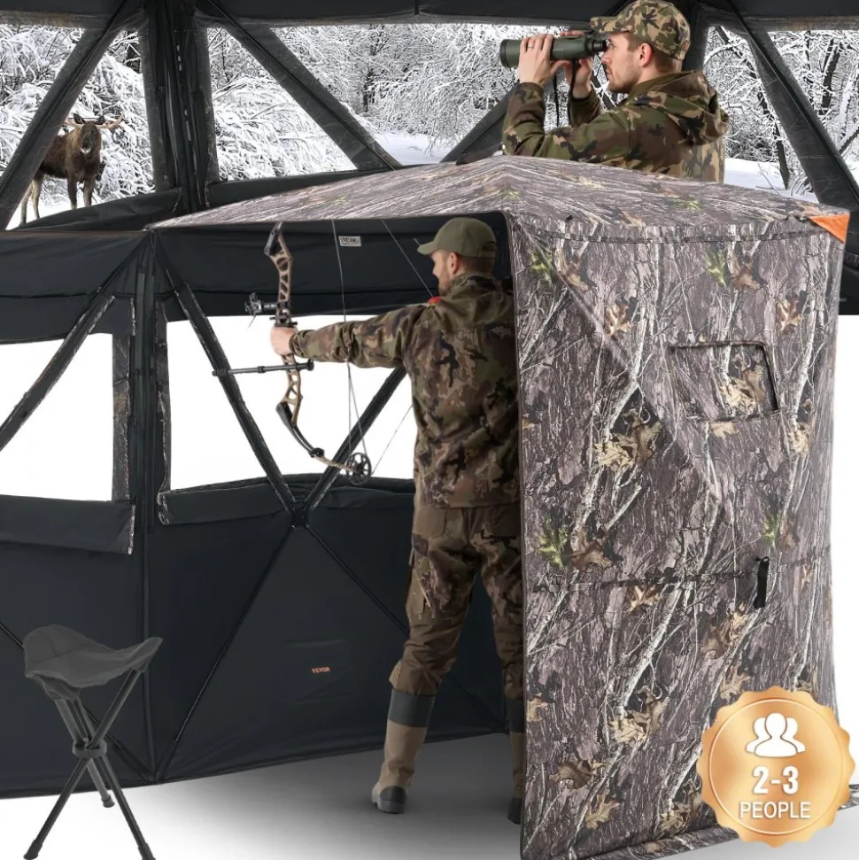 VEVOR Hunting Blind, 2-3 Person Thermal Ground Blinds with Tri-Leg Chair and Carrying Bag, Portable Camouflage Tent, Durable Concealed Shelter with Silent Zipper Door and Window, for Turkey Deer