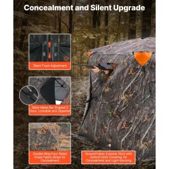 VEVOR Hunting Blind, 270° See Through Ground Blind, 4-5 Person Pop Up Deer Blind for Hunting with Carrying Bag, Portable Resilient Hunting Tent, One-Way See-Through Mesh for Turkey and Deer Hunting