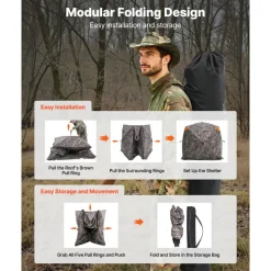 VEVOR Hunting Blind, 270° See Through Ground Blind, 4-5 Person Pop Up Deer Blind for Hunting with Carrying Bag, Portable Resilient Hunting Tent, One-Way See-Through Mesh for Turkey and Deer Hunting
