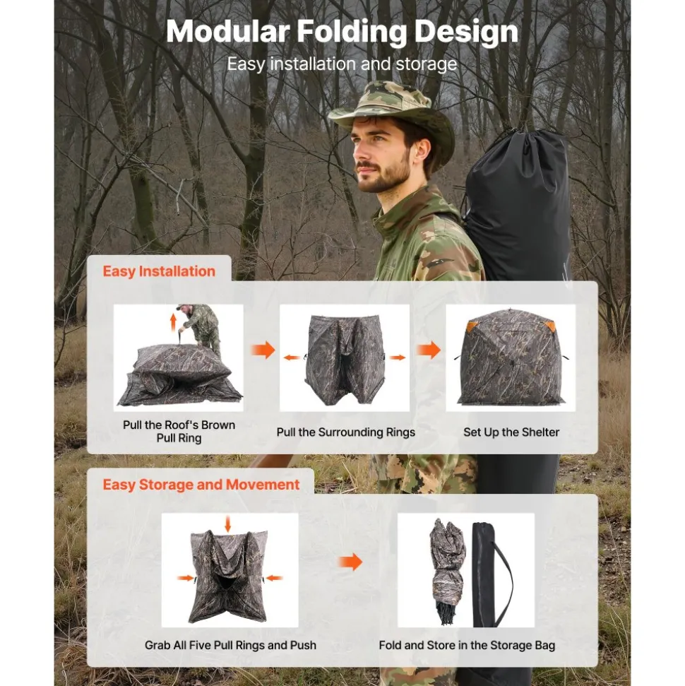 VEVOR Hunting Blind, 270° See Through Ground Blind, 4-5 Person Pop Up Deer Blind for Hunting with Carrying Bag, Portable Resilient Hunting Tent, One-Way See-Through Mesh for Turkey and Deer Hunting