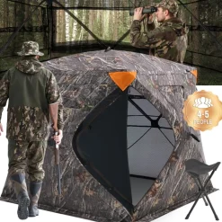 VEVOR Hunting Blind, 270° See Through Ground Blind, 4-5 Person Pop Up Deer Blind for Hunting with Carrying Bag, Portable Resilient Hunting Tent, One-Way See-Through Mesh for Turkey and Deer Hunting