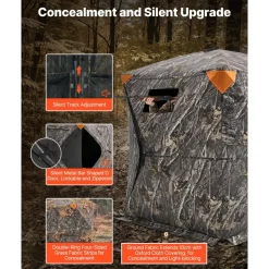 VEVOR Hunting Blind, 270° See Through Ground Blind, 1-2 Person Pop Up Deer Blind for Hunting with Carrying Bag, Portable Resilient Hunting Tent, One-Way See-Through Mesh for Turkey and Deer Hunting