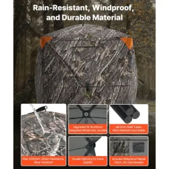 VEVOR Hunting Blind, 270° See Through Ground Blind, 1-2 Person Pop Up Deer Blind for Hunting with Carrying Bag, Portable Resilient Hunting Tent, One-Way See-Through Mesh for Turkey and Deer Hunting