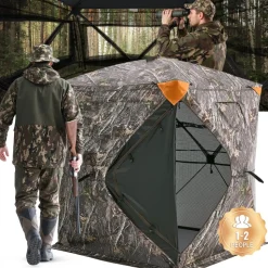VEVOR Hunting Blind, 270° See Through Ground Blind, 1-2 Person Pop Up Deer Blind for Hunting with Carrying Bag, Portable Resilient Hunting Tent, One-Way See-Through Mesh for Turkey and Deer Hunting