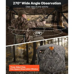 VEVOR Hunting Blind, 270° See Through Ground Blind, 1-2 Person Pop Up Deer Blind for Hunting with Carrying Bag, Portable Resilient Hunting Tent, One-Way See-Through Mesh for Turkey and Deer Hunting