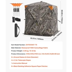 VEVOR Hunting Blind, 270° See Through Ground Blind, 1-2 Person Pop Up Deer Blind for Hunting with Carrying Bag, Portable Resilient Hunting Tent, One-Way See-Through Mesh for Turkey and Deer Hunting