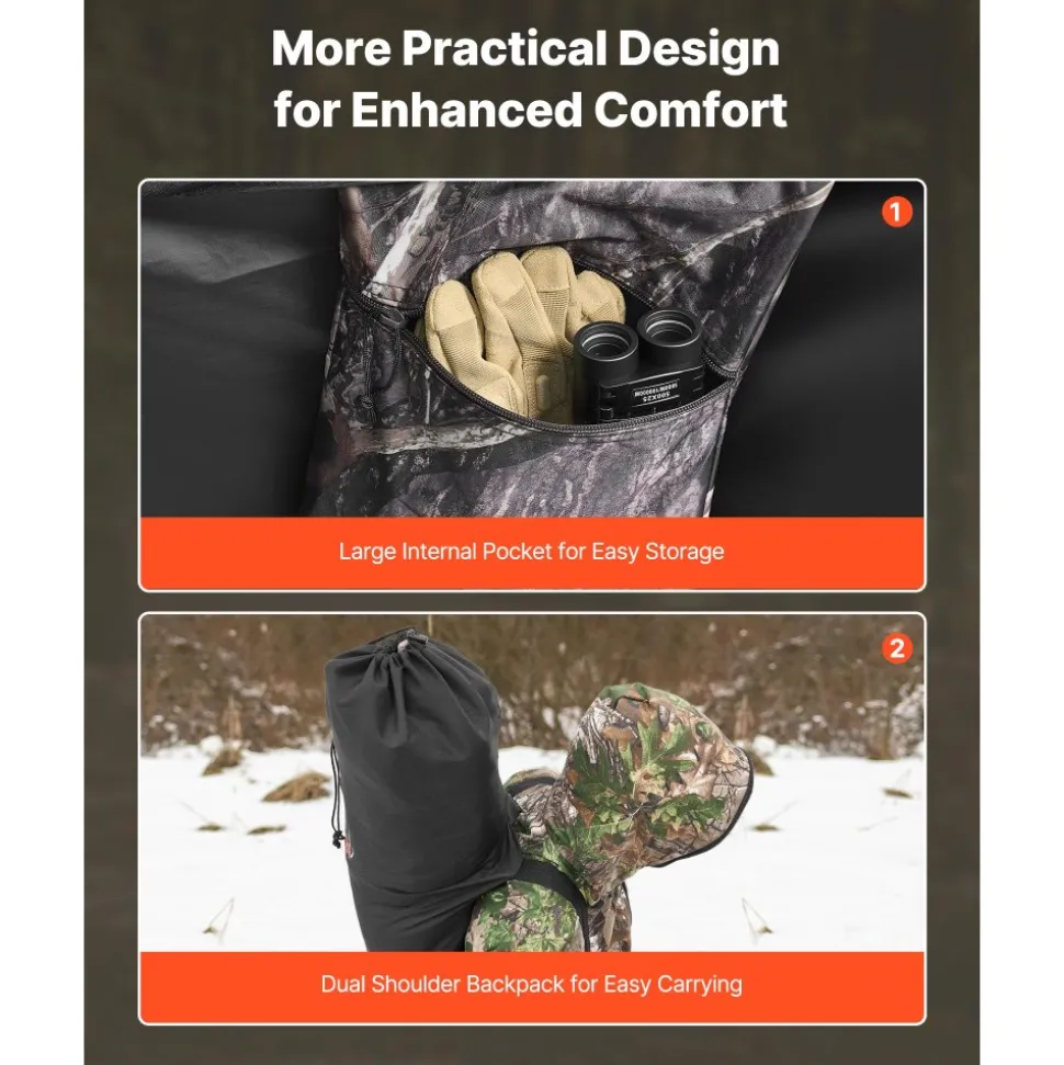 VEVOR Hunting Blind, Single Person Ground Blinds with Carrying Bag, Portable Camouflage Tent, Reinforced Durable Concealed Shelter with Silent Zipper Door and Window, for Turkey and Deer