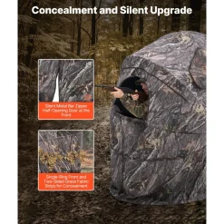 VEVOR Hunting Blind, Single Person Ground Blinds with Carrying Bag, Portable Camouflage Tent, Reinforced Durable Concealed Shelter with Silent Zipper Door and Window, for Turkey and Deer
