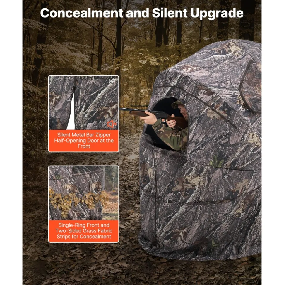 VEVOR Hunting Blind, Single Person Ground Blinds with Carrying Bag, Portable Camouflage Tent, Reinforced Durable Concealed Shelter with Silent Zipper Door and Window, for Turkey and Deer