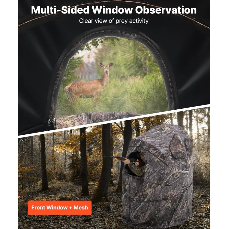 VEVOR Hunting Blind, Single Person Ground Blinds with Carrying Bag, Portable Camouflage Tent, Reinforced Durable Concealed Shelter with Silent Zipper Door and Window, for Turkey and Deer