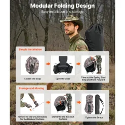 VEVOR Hunting Blind, Single Person Ground Blinds with Carrying Bag, Portable Camouflage Tent, Reinforced Durable Concealed Shelter with Silent Zipper Door and Window, for Turkey and Deer