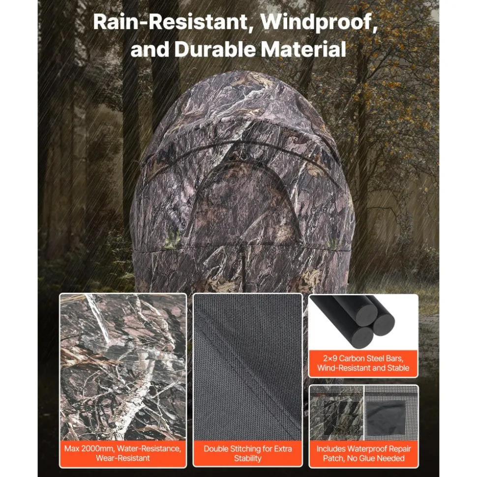 VEVOR Hunting Blind, Single Person Ground Blinds with Carrying Bag, Portable Camouflage Tent, Reinforced Durable Concealed Shelter with Silent Zipper Door and Window, for Turkey and Deer