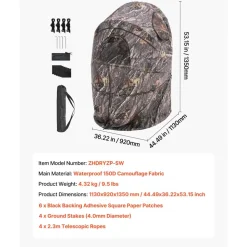 VEVOR Hunting Blind, Single Person Ground Blinds with Carrying Bag, Portable Camouflage Tent, Reinforced Durable Concealed Shelter with Silent Zipper Door and Window, for Turkey and Deer
