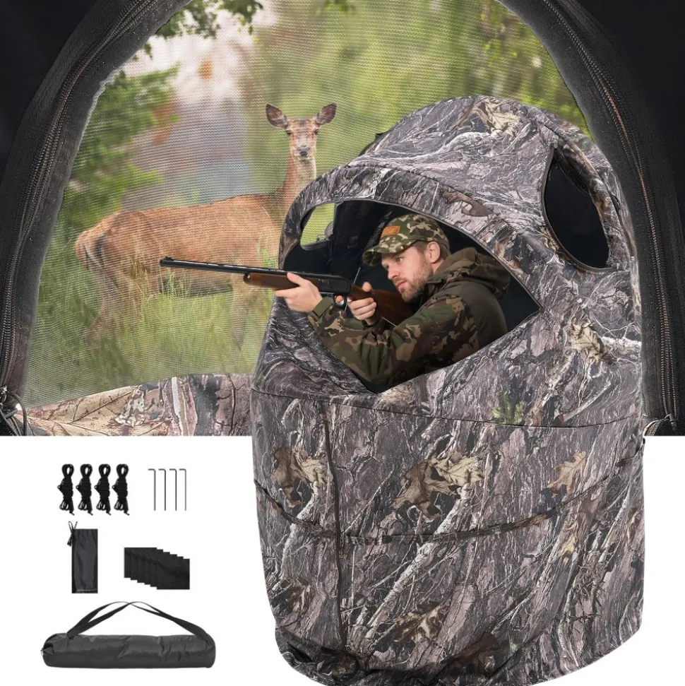 VEVOR Hunting Blind, Single Person Ground Blinds with Carrying Bag, Portable Camouflage Tent, Reinforced Durable Concealed Shelter with Silent Zipper Door and Window, for Turkey and Deer