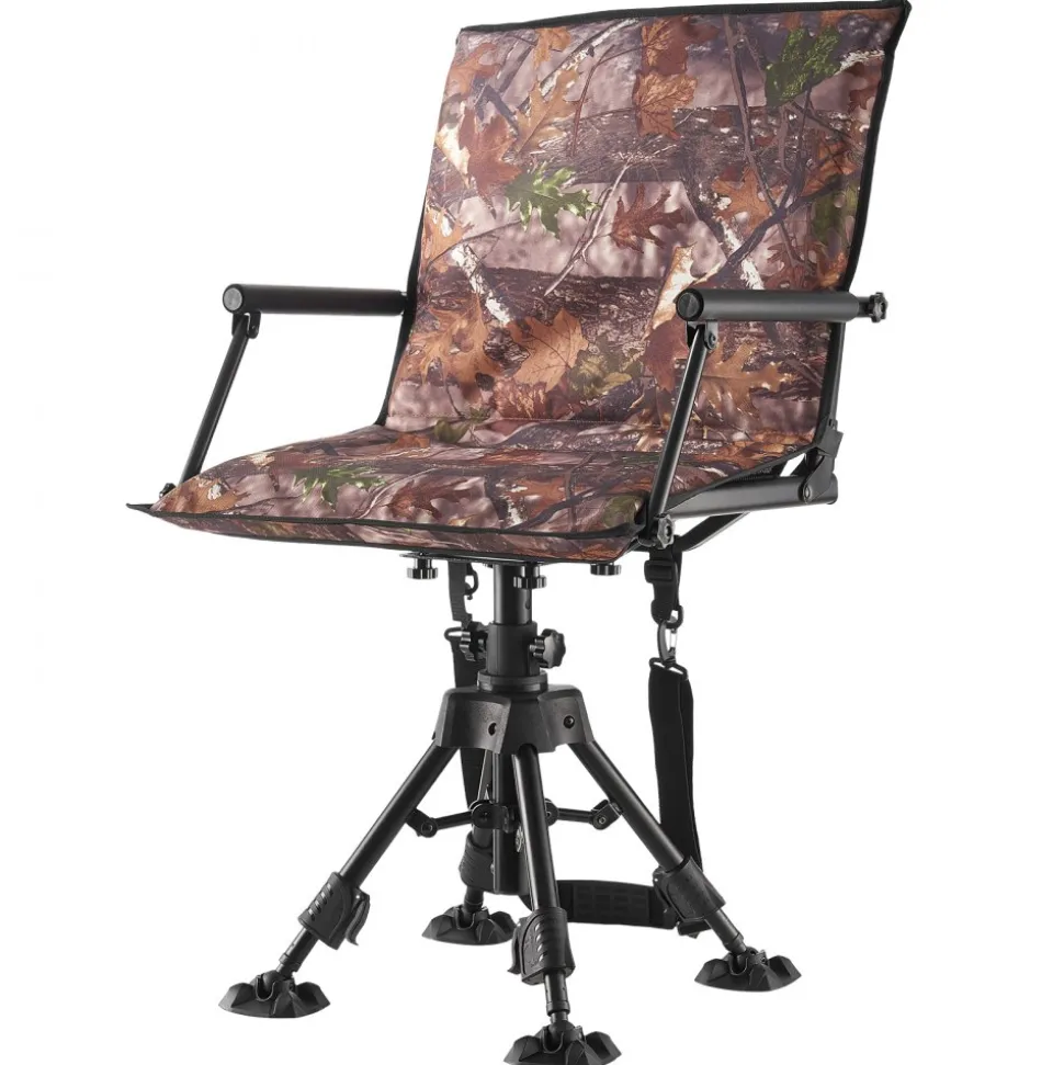 VEVOR Hunting Chair, 360° Silent Swivel, Foldable Portable Blind Chair, Heavy-Duty Steel Frame Ground Stool Seat, with Armrests, Cover, Anti-Sink Feet, Height Adjustable, 350 Lbs Capacity for Camping