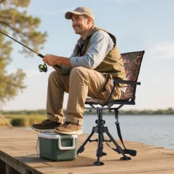 VEVOR Hunting Chair, 360° Silent Swivel, Foldable Portable Blind Chair, Heavy-Duty Steel Frame Ground Stool Seat, with Armrests, Cover, Anti-Sink Feet, Height Adjustable, 350 Lbs Capacity for Camping