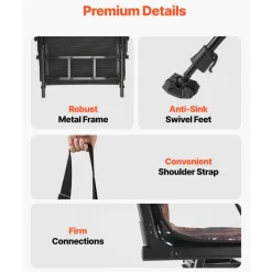 VEVOR Hunting Chair, 360° Silent Swivel, Foldable Portable Blind Chair, Heavy-Duty Steel Frame Ground Stool Seat, with Armrests, Cover, Anti-Sink Feet, Height Adjustable, 350 Lbs Capacity for Camping