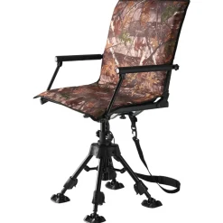 VEVOR Hunting Chair, 360° Silent Swivel, Foldable Portable Blind Chair, Heavy-Duty Steel Frame Ground Stool Seat, with Armrests, Cover, Anti-Sink Feet, Height Adjustable, 350 Lbs Capacity for Camping