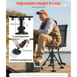 VEVOR Hunting Chair, 360° Silent Swivel, Foldable Portable Blind Chair, Heavy-Duty Steel Frame Ground Stool Seat with Anti-Sink Swivel Feet, Height Adjustable, 350 Lbs Capacity for Fishing Camping