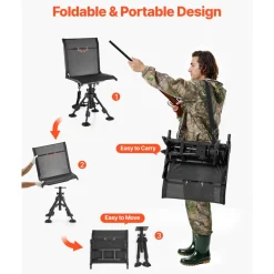 VEVOR Hunting Chair, 360° Silent Swivel, Foldable Portable Blind Chair, Heavy-Duty Steel Frame Ground Stool Seat with Anti-Sink Swivel Feet, Height Adjustable, 350 Lbs Capacity for Fishing Camping