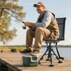 VEVOR Hunting Chair, 360° Silent Swivel, Foldable Portable Blind Chair, Heavy-Duty Steel Frame Ground Stool Seat with Anti-Sink Swivel Feet, Height Adjustable, 350 Lbs Capacity for Fishing Camping