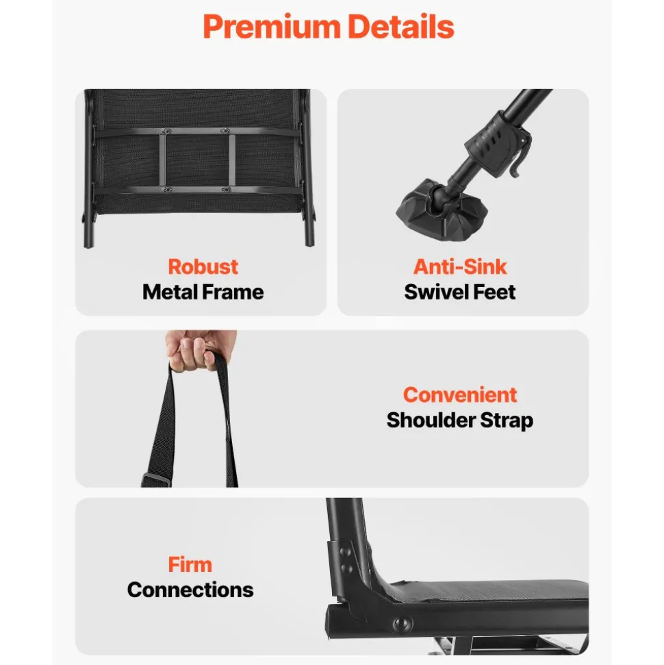 VEVOR Hunting Chair, 360° Silent Swivel, Foldable Portable Blind Chair, Heavy-Duty Steel Frame Ground Stool Seat with Anti-Sink Swivel Feet, Height Adjustable, 350 Lbs Capacity for Fishing Camping