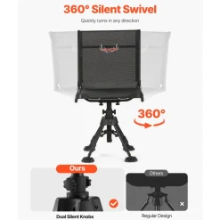 VEVOR Hunting Chair, 360° Silent Swivel, Foldable Portable Blind Chair, Heavy-Duty Steel Frame Ground Stool Seat with Anti-Sink Swivel Feet, Height Adjustable, 350 Lbs Capacity for Fishing Camping