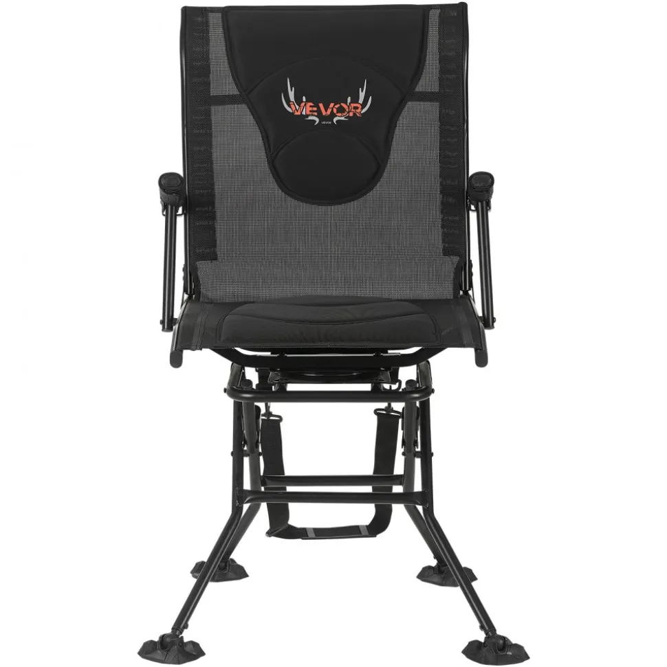 VEVOR Hunting Chair, 360° Silent Swivel, Foldable Portable Blind Chair, Heavy-Duty Steel Frame Ground Stool Seat, with Armrests, Adjustable Carry Strap, Anti-Sink Feet, 300 Lbs Capacity for Fishing