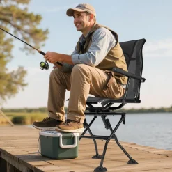 VEVOR Hunting Chair, 360° Silent Swivel, Foldable Portable Blind Chair, Heavy-Duty Steel Frame Ground Stool Seat, with Armrests, Adjustable Carry Strap, Anti-Sink Feet, 300 Lbs Capacity for Fishing