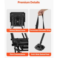 VEVOR Hunting Chair, 360° Silent Swivel, Foldable Portable Blind Chair, Heavy-Duty Steel Frame Ground Stool Seat, with Armrests, Adjustable Carry Strap, Anti-Sink Feet, 300 Lbs Capacity for Fishing