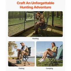 VEVOR Hunting Chair, 360° Silent Swivel, Foldable Portable Blind Chair, Heavy-Duty Steel Frame Ground Stool Seat, with Armrests, Adjustable Carry Strap, Anti-Sink Feet, 300 Lbs Capacity for Fishing