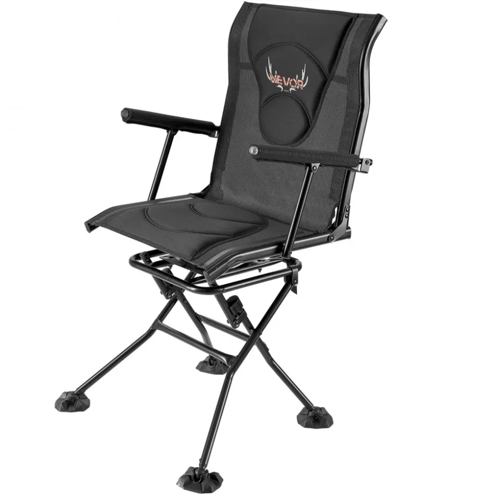 VEVOR Hunting Chair, 360° Silent Swivel, Foldable Portable Blind Chair, Heavy-Duty Steel Frame Ground Stool Seat, with Armrests, Adjustable Carry Strap, Anti-Sink Feet, 300 Lbs Capacity for Fishing