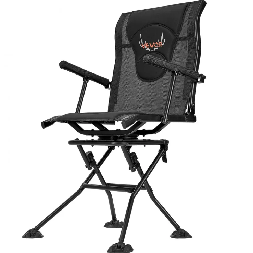 VEVOR Hunting Chair, 360° Silent Swivel, Foldable Portable Blind Chair, Heavy-Duty Steel Frame Ground Stool Seat, with Armrests, Adjustable Carry Strap, Anti-Sink Feet, 300 Lbs Capacity for Fishing