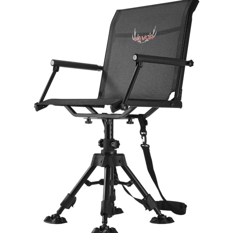 VEVOR Hunting Chair, 360° Silent Swivel, Foldable Portable Blind Chair, Heavy-Duty Steel Frame Ground Stool Seat,with Armrests, Anti-Sink Feet, Height Adjustable, 350 Lbs Capacity for Fishing Camping