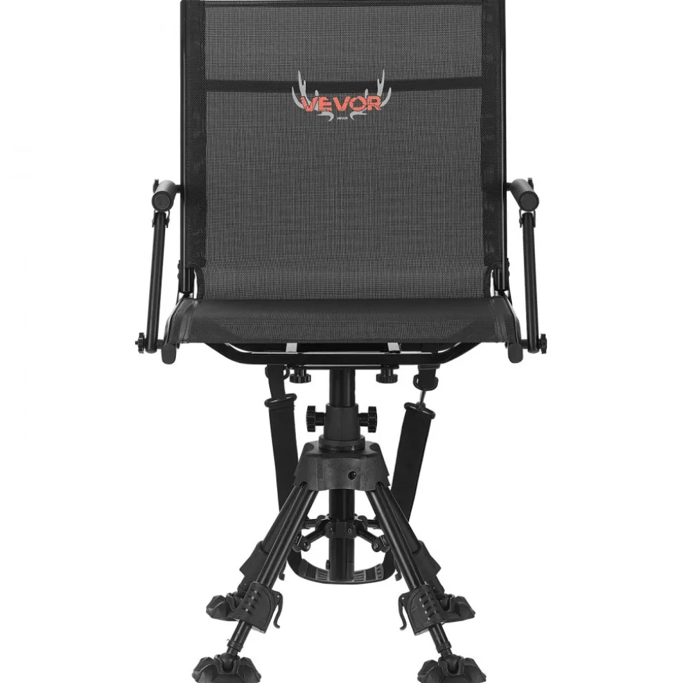VEVOR Hunting Chair, 360° Silent Swivel, Foldable Portable Blind Chair, Heavy-Duty Steel Frame Ground Stool Seat,with Armrests, Anti-Sink Feet, Height Adjustable, 350 Lbs Capacity for Fishing Camping