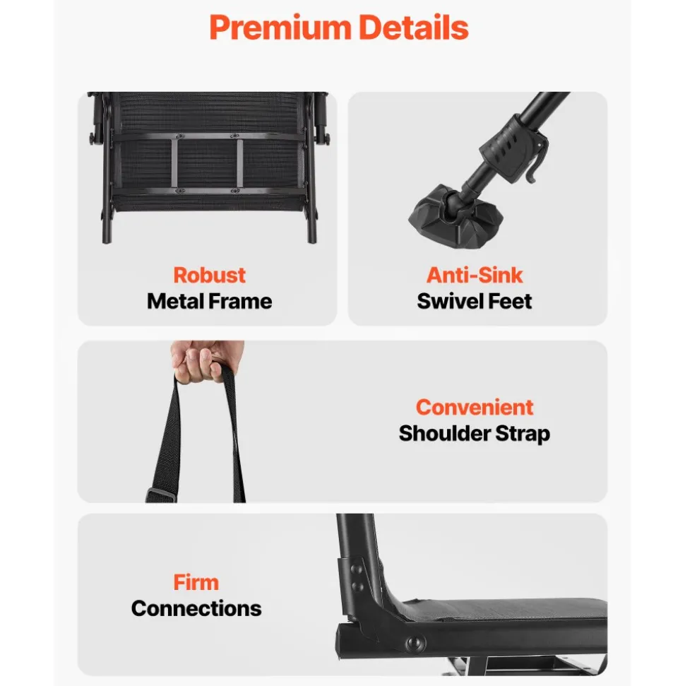 VEVOR Hunting Chair, 360° Silent Swivel, Foldable Portable Blind Chair, Heavy-Duty Steel Frame Ground Stool Seat,with Armrests, Anti-Sink Feet, Height Adjustable, 350 Lbs Capacity for Fishing Camping