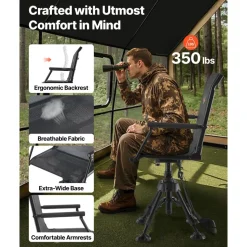 VEVOR Hunting Chair, 360° Silent Swivel, Foldable Portable Blind Chair, Heavy-Duty Steel Frame Ground Stool Seat,with Armrests, Anti-Sink Feet, Height Adjustable, 350 Lbs Capacity for Fishing Camping