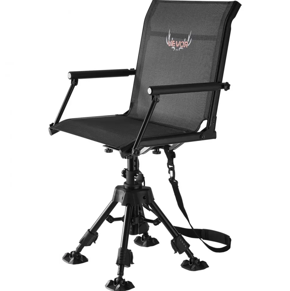 VEVOR Hunting Chair, 360° Silent Swivel, Foldable Portable Blind Chair, Heavy-Duty Steel Frame Ground Stool Seat,with Armrests, Anti-Sink Feet, Height Adjustable, 350 Lbs Capacity for Fishing Camping
