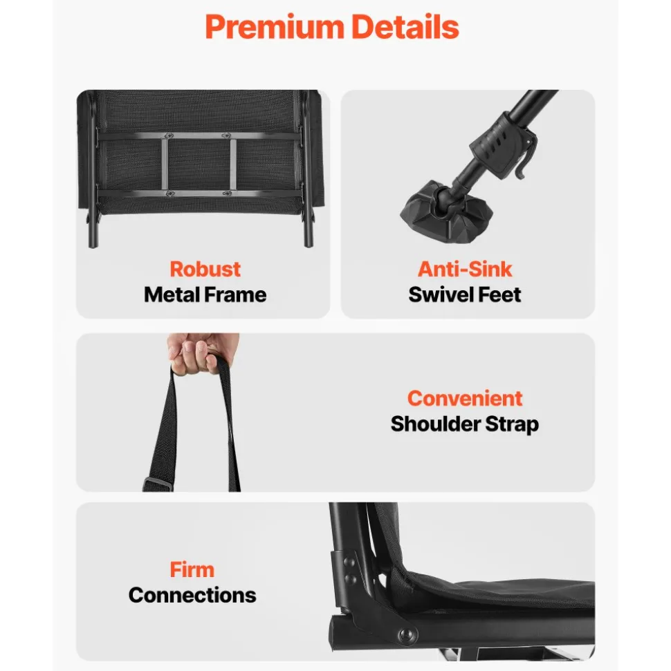 VEVOR Hunting Chair, 360° Silent Swivel, Foldable Portable Blind Chair, Heavy-Duty Steel Frame Ground Stool Seat,with Seat Cover, Anti-Sink Feet, Height Adjustable, 350 Lbs Capacity, for Fishing