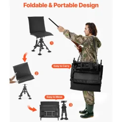 VEVOR Hunting Chair, 360° Silent Swivel, Foldable Portable Blind Chair, Heavy-Duty Steel Frame Ground Stool Seat,with Seat Cover, Anti-Sink Feet, Height Adjustable, 350 Lbs Capacity, for Fishing