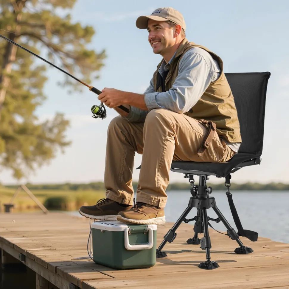 VEVOR Hunting Chair, 360° Silent Swivel, Foldable Portable Blind Chair, Heavy-Duty Steel Frame Ground Stool Seat,with Seat Cover, Anti-Sink Feet, Height Adjustable, 350 Lbs Capacity, for Fishing
