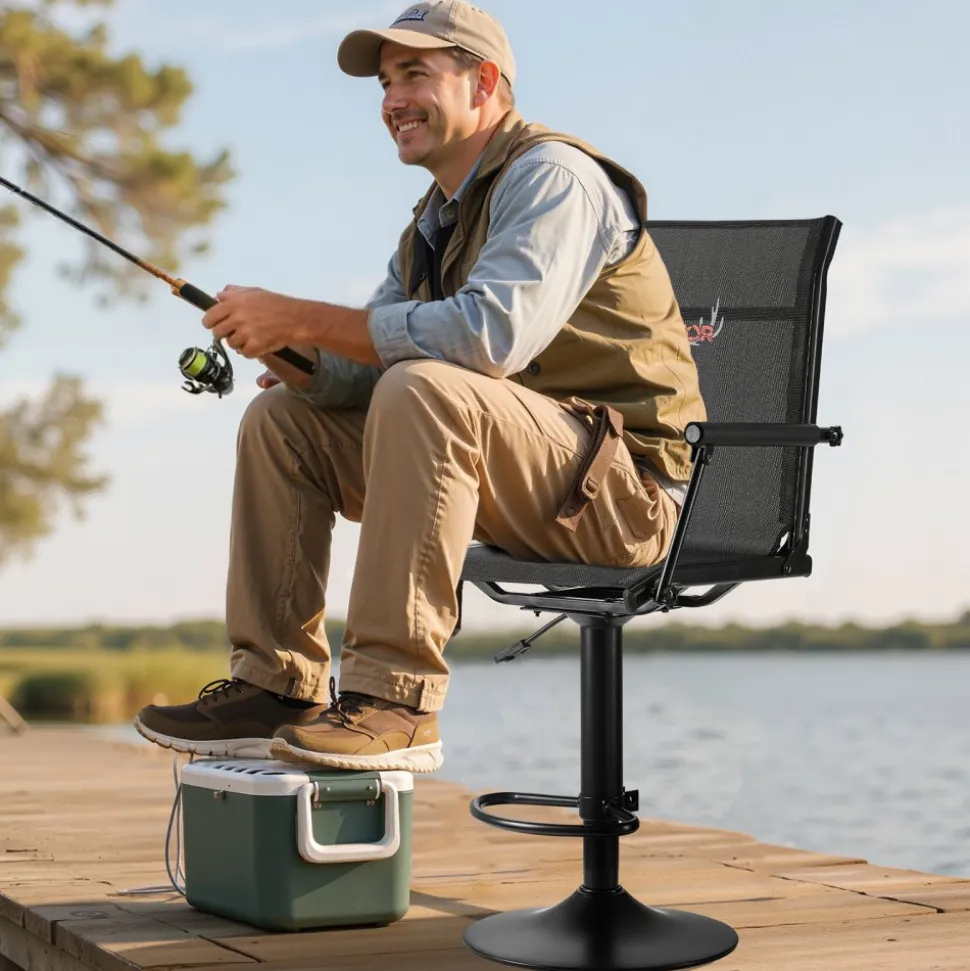VEVOR Hunting Chair, 360° Silent Swivel, Lightweight Blind Chair, Heavy-Duty Steel Frame Ground Stool Seat, with Padded Armrests, Height Adjustable, 300 Lbs Capacity, for Outdoor Fishing, Camping